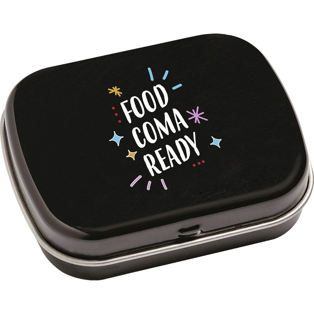 Small flat tin with approx 25g of mints