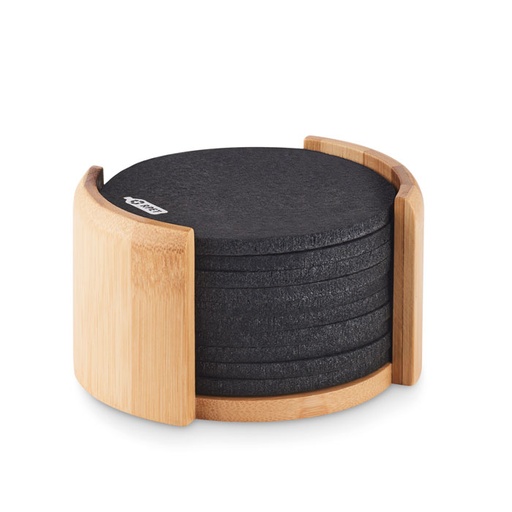 [MO6447-40] Rpet Coasters In Bamboo Holder