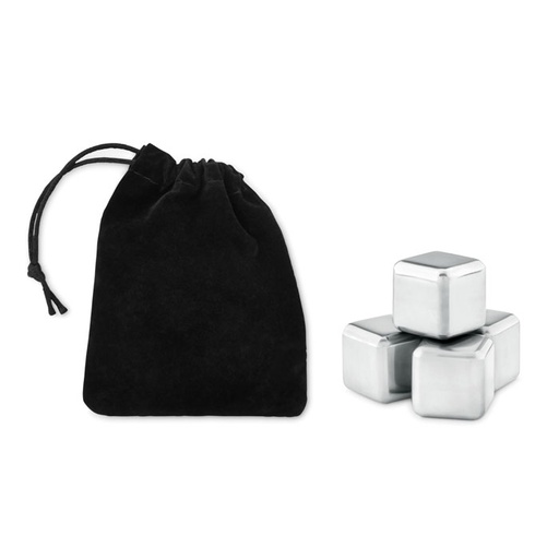 [MO9502-03] Set Of 4 Ss Ice Cubes In Pouch