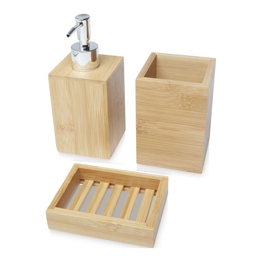 [12619506] Hedon 3-piece bamboo bathroom set