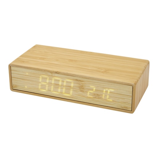 [12424302] Minata bamboo wireless charger with clock