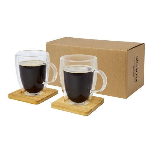 [11331601] Manti 2-piece 350 ml double-wall glass cup with bamboo coaster