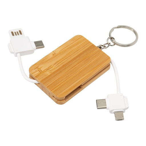 [12432906] Reel 6-in-1 retractable bamboo key ring charging cable