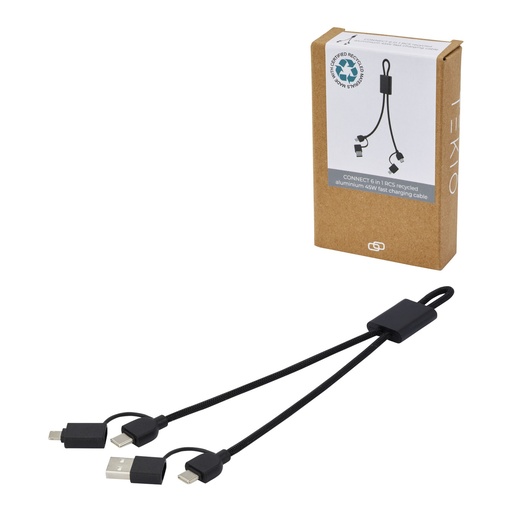 [12434590] Connect 6-in-1 RCS recycled aluminium 45W quick charge & data transfer cable