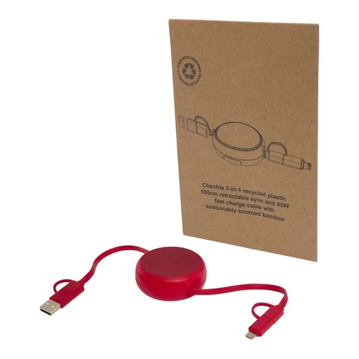 Alasia 5-in-1 100 cm recycled plastic and aluminium retractable data sync and 45W fast charge cable