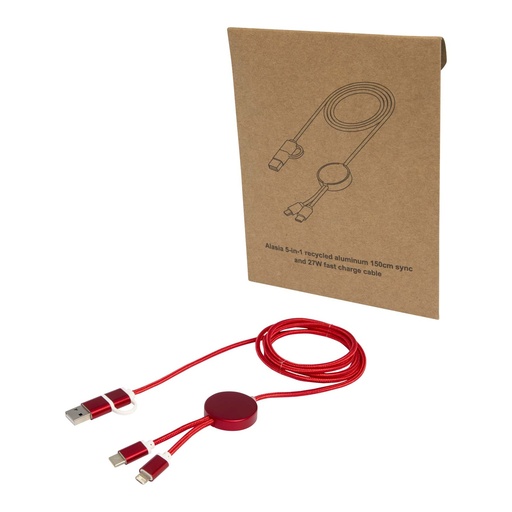Alasia 5-in-1 recycled aluminium and plastic 150 cm data sync and 27W fast charge cable