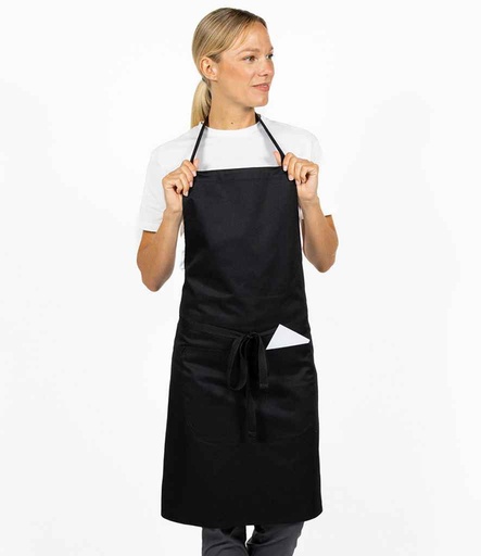 [DE121 BLK] Dennys Bib Apron with Pocket