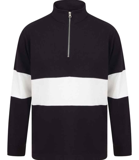 [FR006 NV/WH] Front Row Panelled 1/4 Zip Neck Top