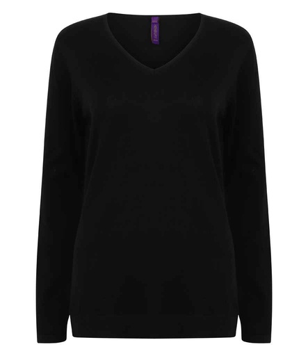 Henbury Ladies Lightweight Cotton Acrylic V Neck Sweater
