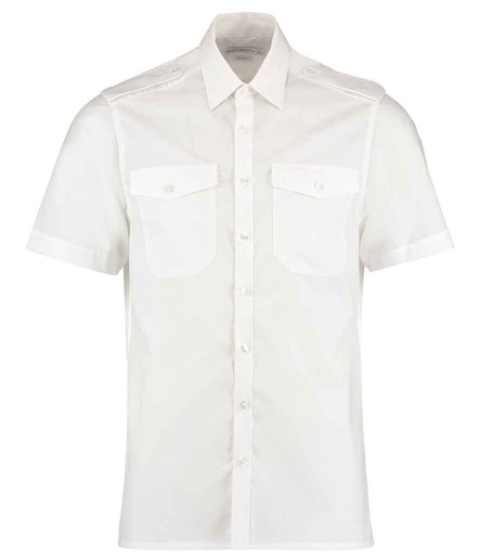 [K133 WHI] Kustom Kit Short Sleeve Tailored Pilot Shirt