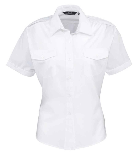 [PR312 WHI] Premier Ladies Short Sleeve Pilot Shirt