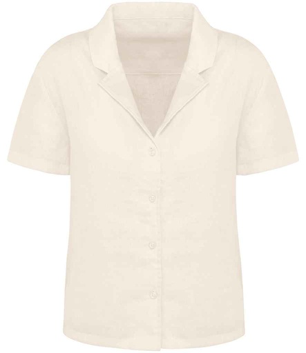 Spasso Ladies Short Sleeve Linen Bowling Collar Shirt