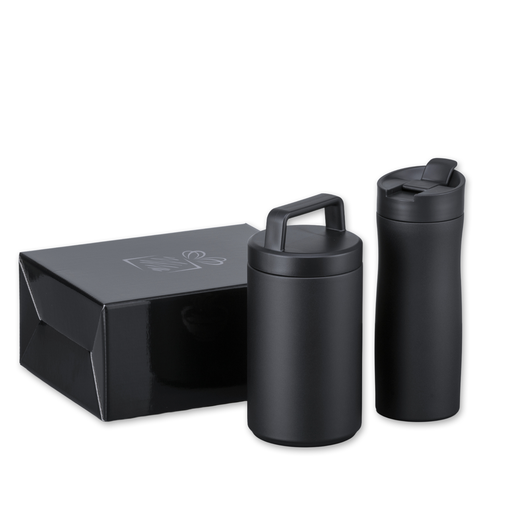 [HPC01-BL/HFN05-BL] Porcelain Set: thermal mug 630 ml and foodjar 800 ml with porcelain coating