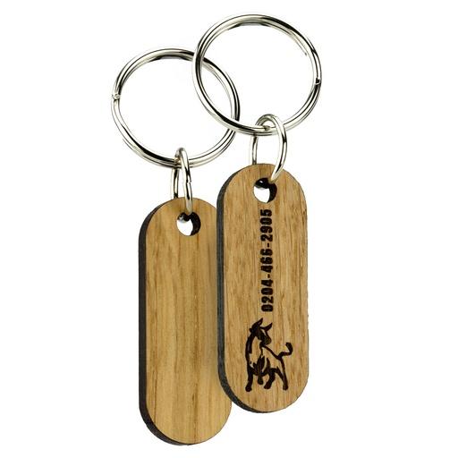 [WDK1-1] Oak Keyring Single Side Engraved 55mm x 20mm Oblong