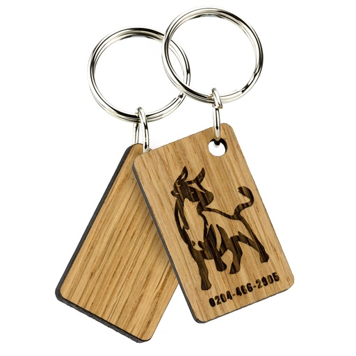 [WDK2-1] Oak Keyring Single Side Engraved 50mm x 30mm Oblong