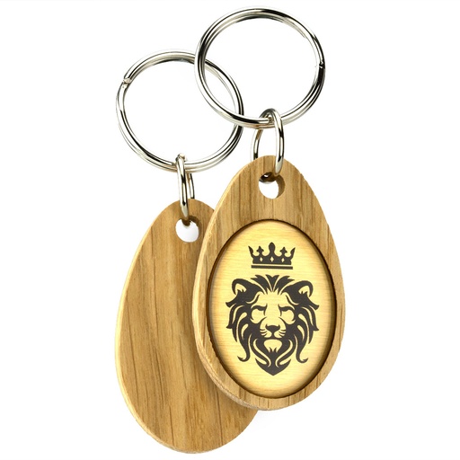 [WDK4-A] Oak Keyring 55mm x 33mm Oval With Domed Aluminium Insert