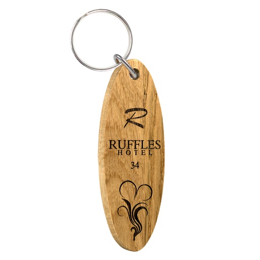 [WDKL2-1-OAK] Large Oak Keyring Single Sided Engraved 100mm x 35mm Oval