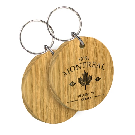 [WDKL3-2-OAK] Large Oak Keyring Double Sided Engraved 55mm Round