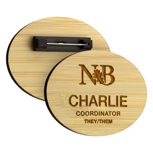 [BMB-NB5-BAMBOO] Bamboo Name Badge 70mm x 53mm Oval