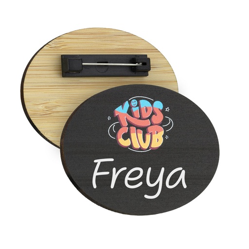 [BMB-BNB5-BAMBOO] Blackboard Bamboo Reusable Oval Name Badge 70mm x 53mm