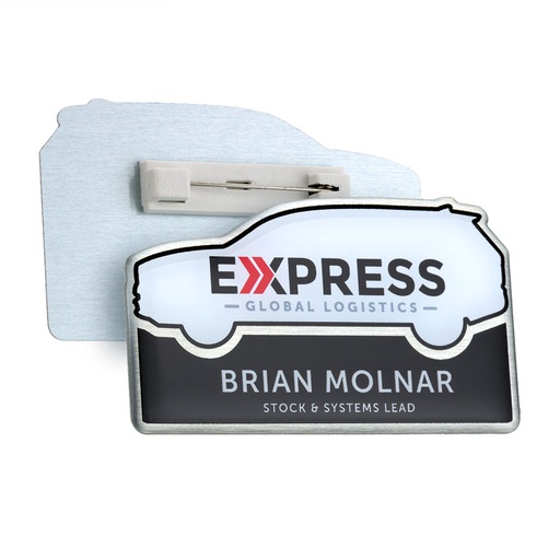 Bespoke Aluminium Name Badge Upto 86mm x 54mm Domed