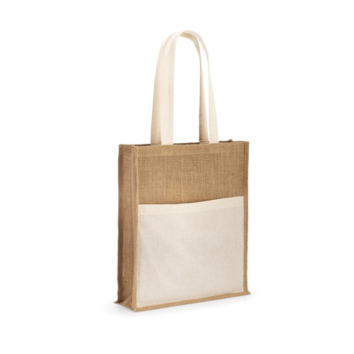 [92823-160] BRAGA. Jute bag (240 g/m²) with pocket in 100% cotton (140 g/m²)