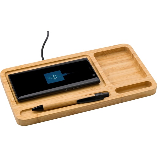 [608329-823] Bamboo desk organiser and charger
