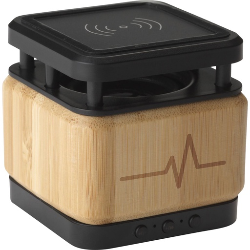 [265893-823] Bamboo block speaker with wireless charger