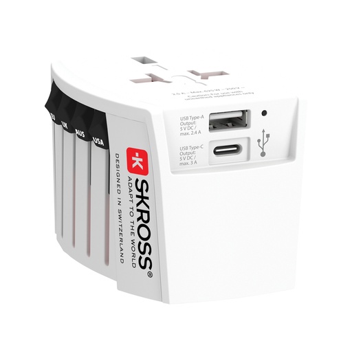 [RB1.302962] SKROSS World Travel Adapter MUV 2-pole with USB A and C