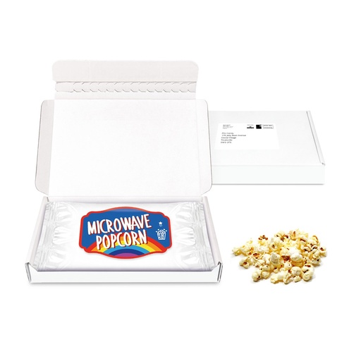 [106184] Gift Boxes - Mini White Postal Box - Microwave Popcorn - PAPER LABEL