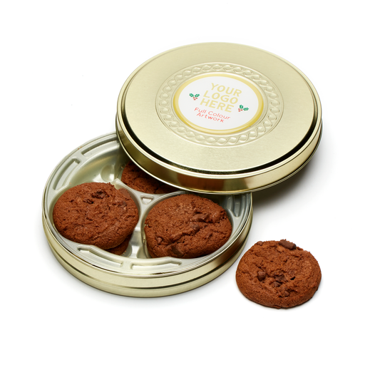 [109610] Shallow Gold Treat Tin - Belgian Chocolate Cookies